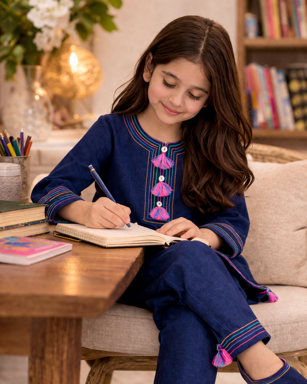 Girls Signature Navy blue 2-Piece Kurta Set