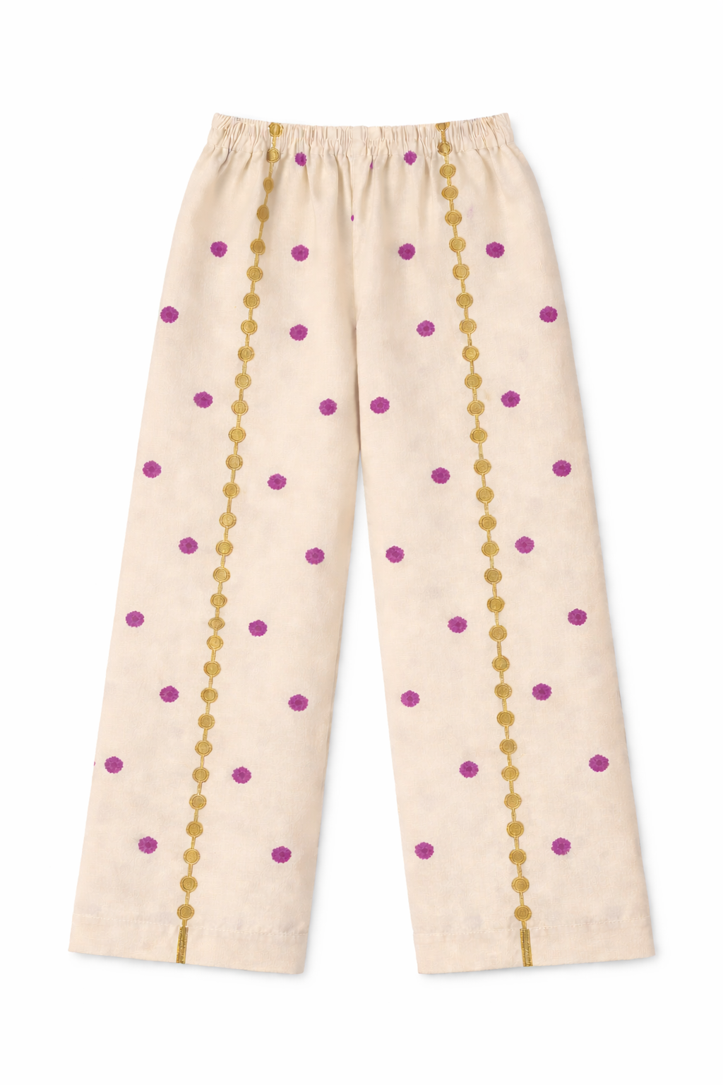 Girls Beige Ethnic Pattern Cotton Kurta Set