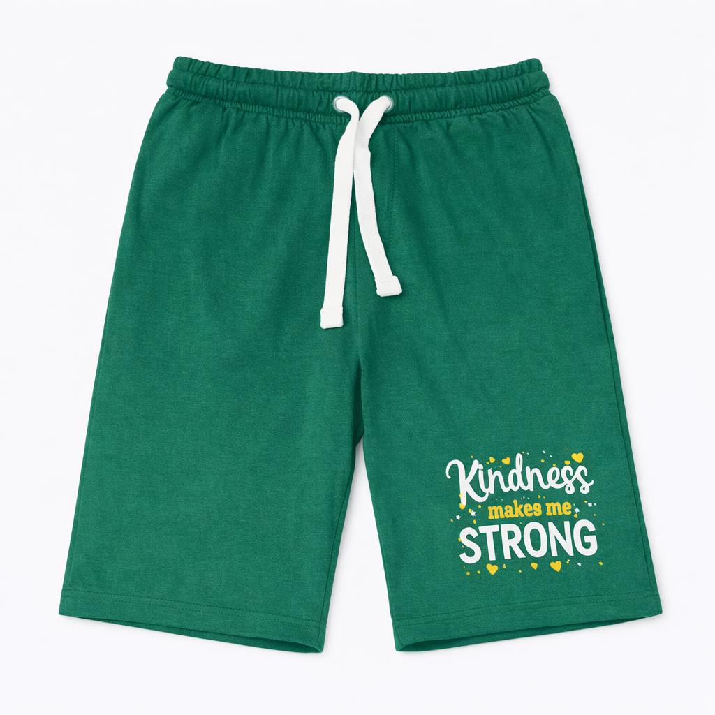 Green Kindness Print Kids Casual T-Shirt Shorts Set