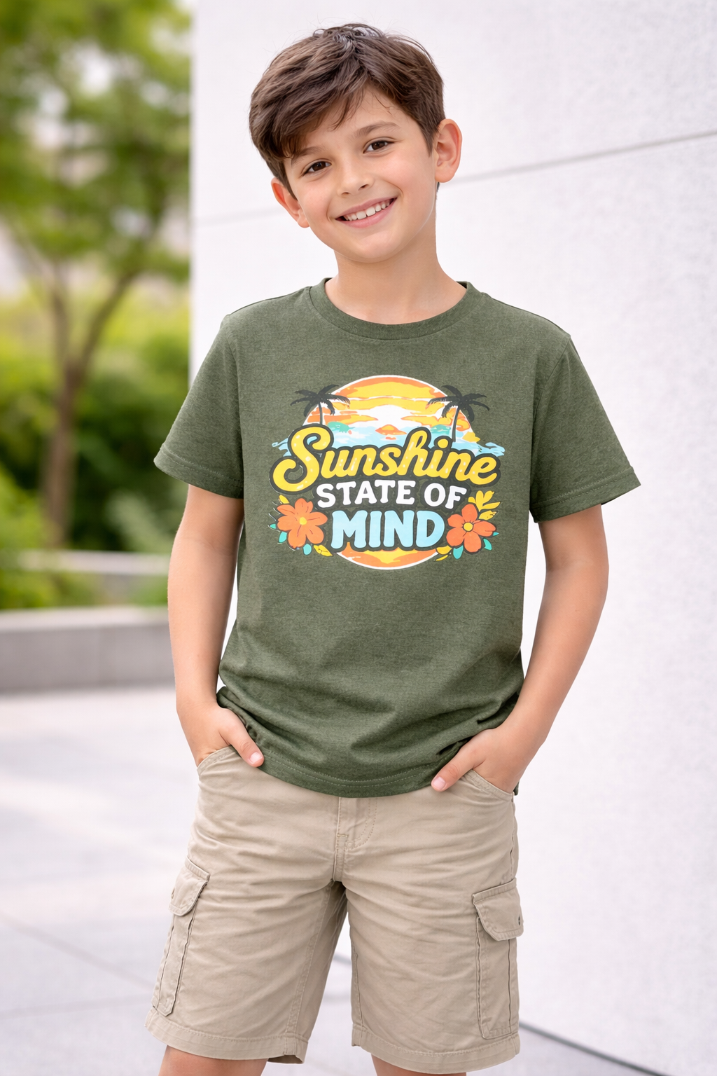 Boys Grey Sunshine Print Soft Cotton T-Shirt