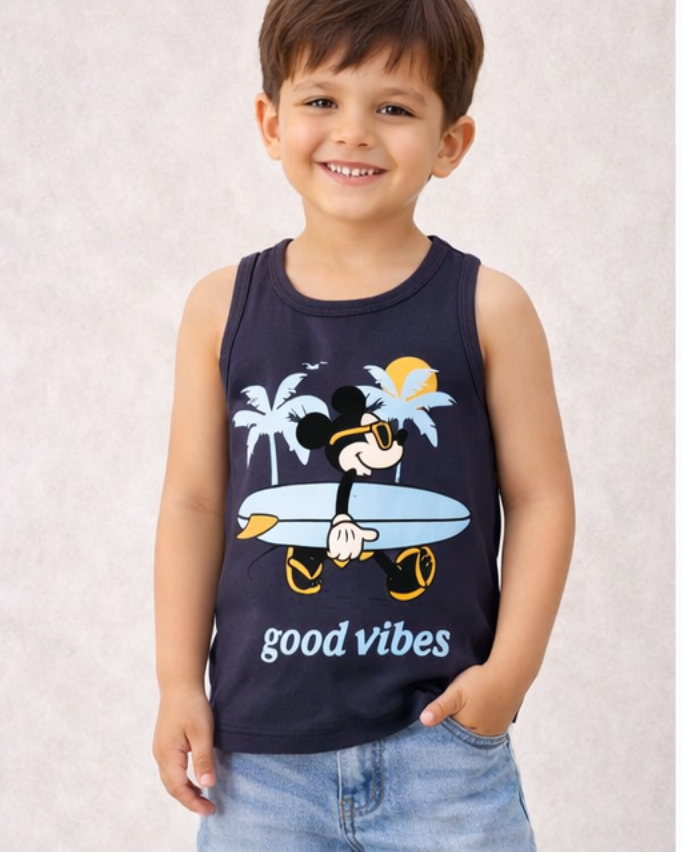 Boys Good Vibes Graphic Sleeveless Cotton Top