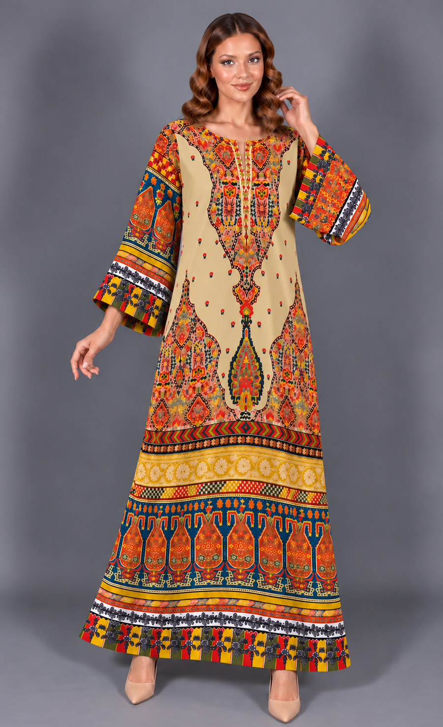 Multicolor Mosaic Silk Kaftan