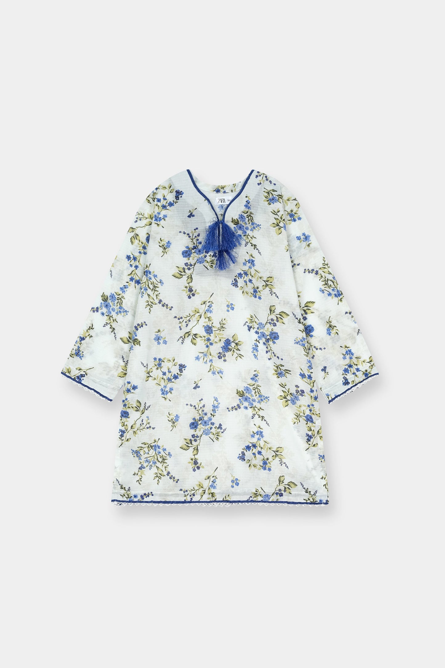 Elegant Girls Blue Floral Kurta Trouser Outfit Set