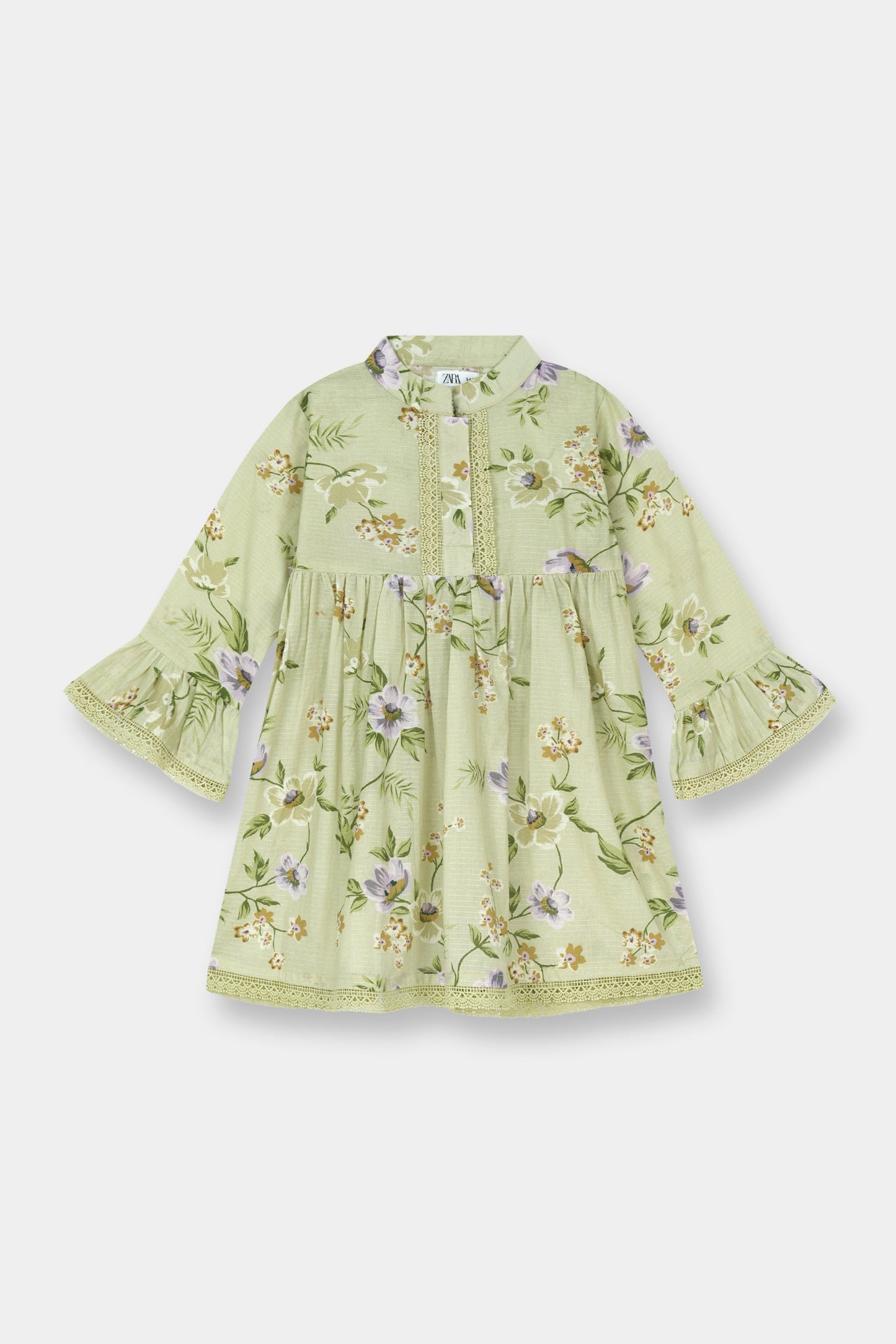 Green Mint Floral Kurta Trouser Set with lace detail