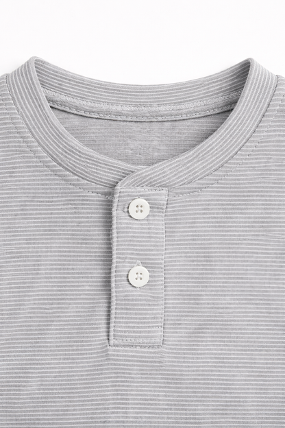 Boys Grey Striped Henley T-Shirt with 97 Patch