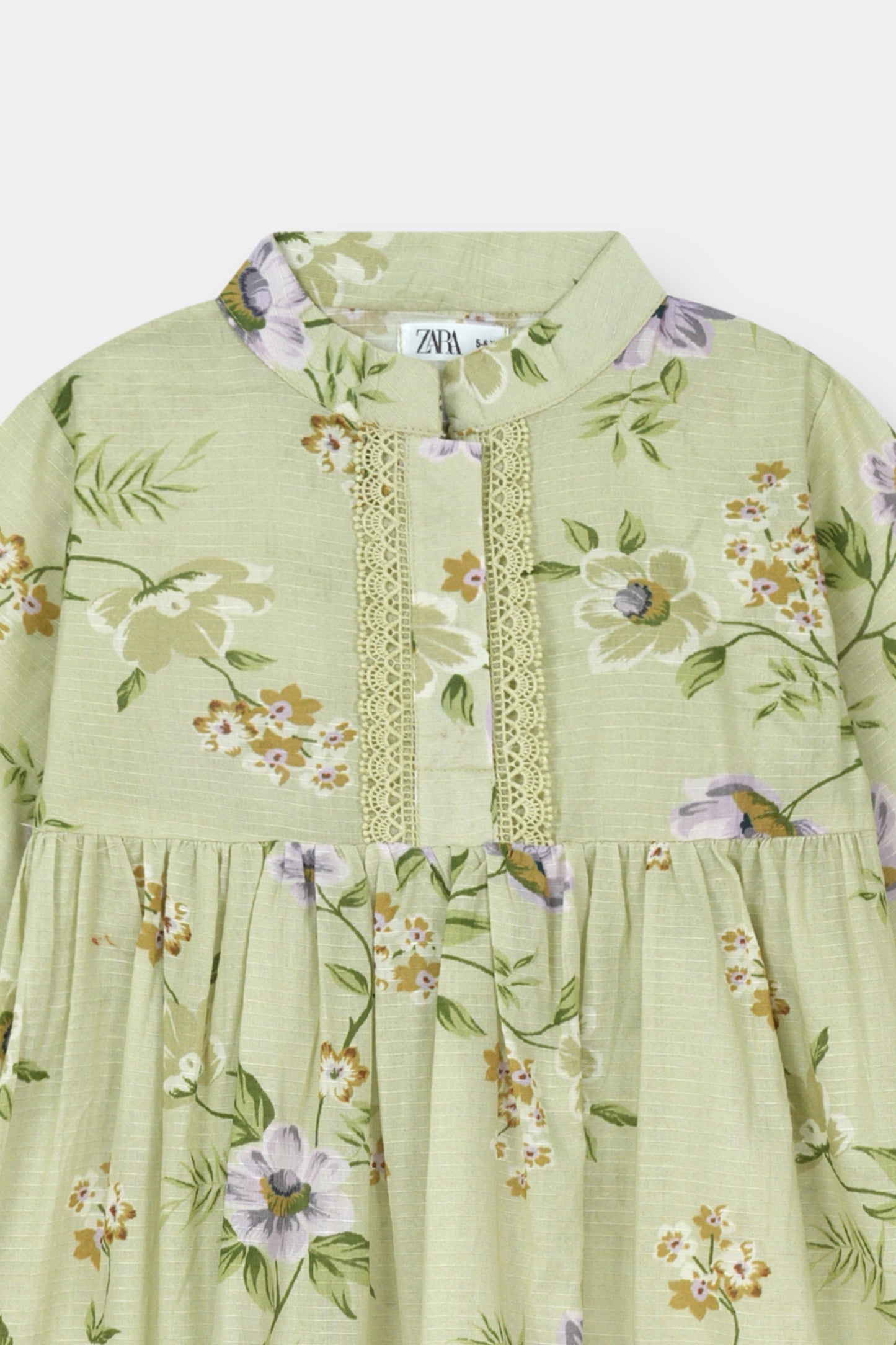 Green Mint Floral Kurta Trouser Set with lace detail
