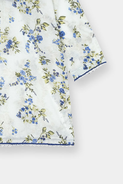 Elegant Girls Blue Floral Kurta Trouser Outfit Set