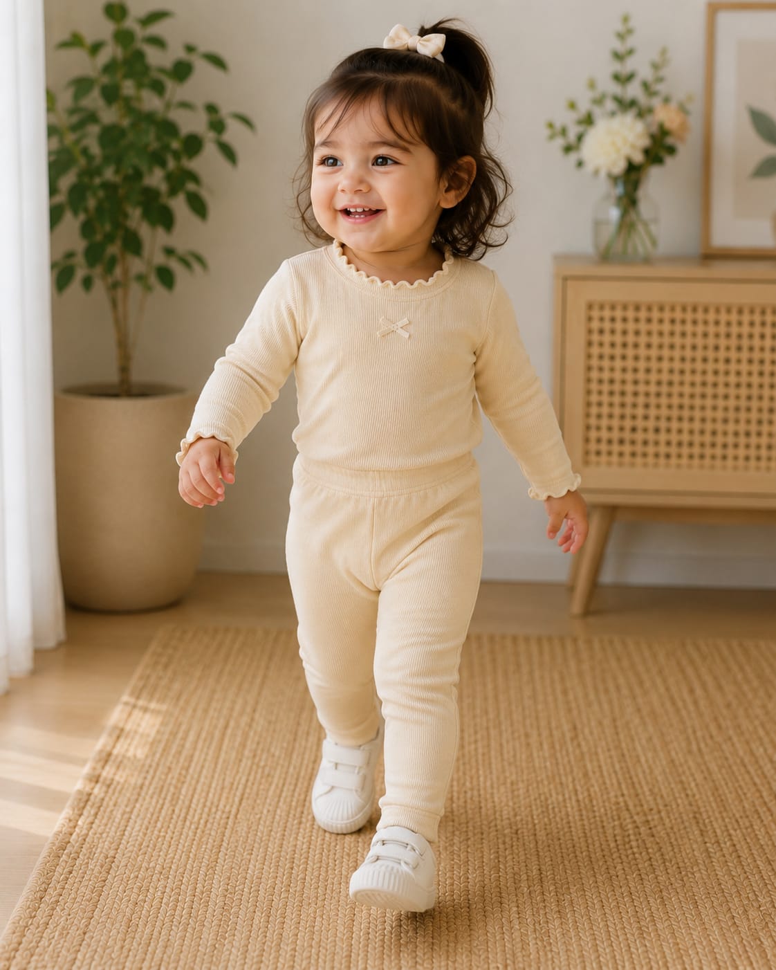 Cream Ribbed Leggings