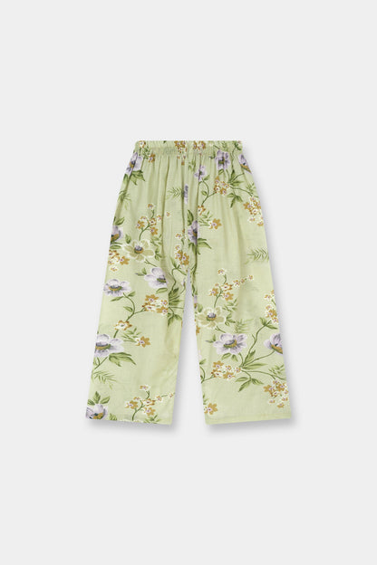 Green Mint Floral Kurta Trouser Set with lace detail
