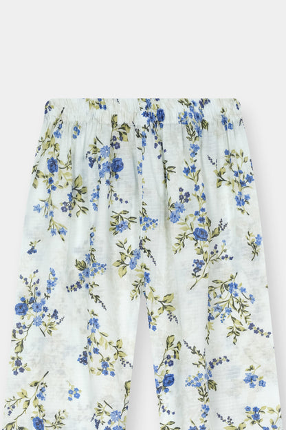 Elegant Girls Blue Floral Kurta Trouser Outfit Set