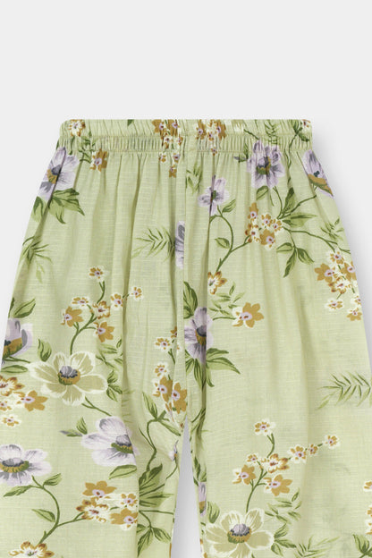 Green Mint Floral Kurta Trouser Set with lace detail
