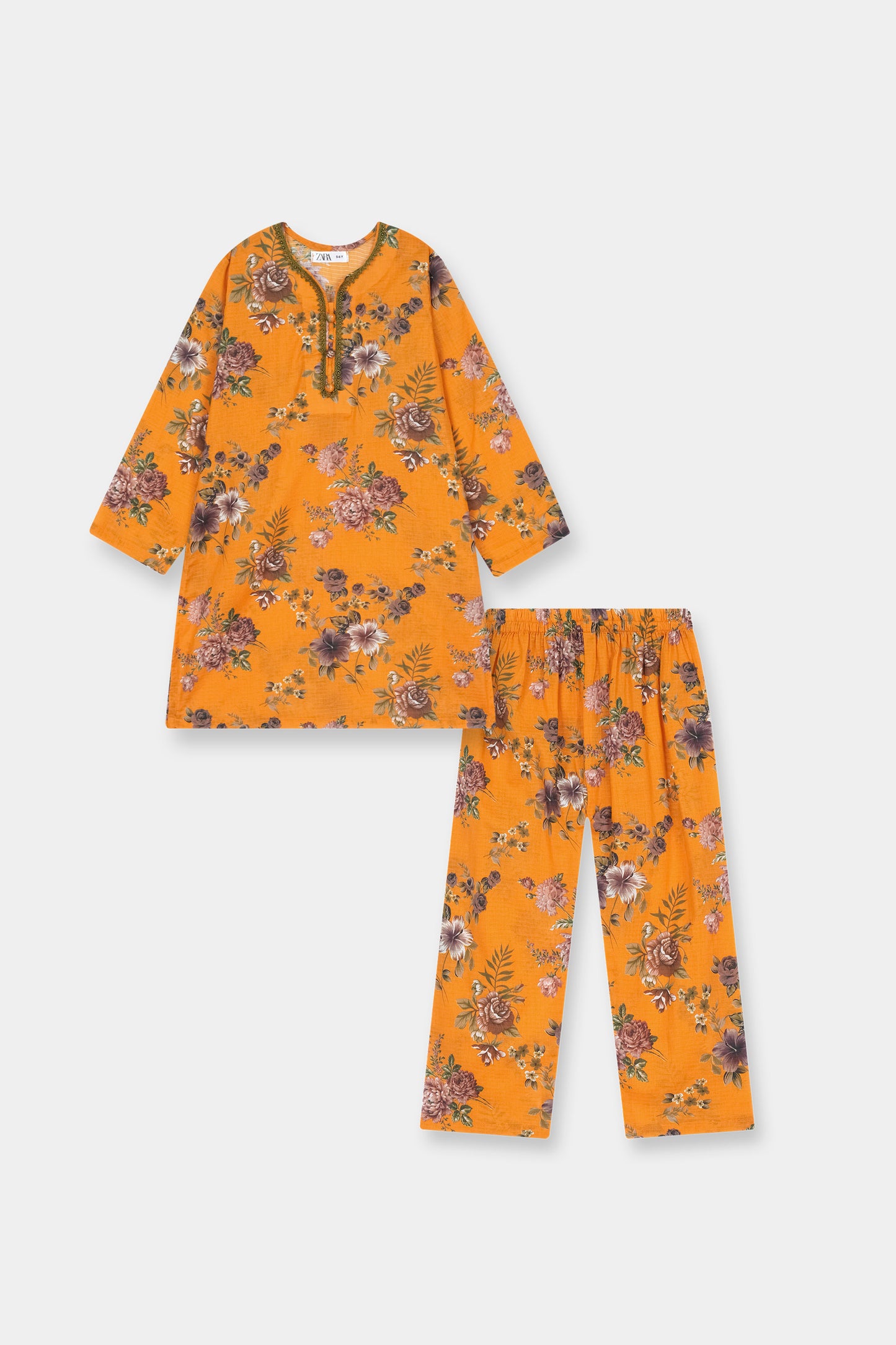 Girls Mustard Bloom 2-Piece Shirt & Trouser