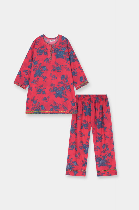 Soft Cotton Girls Floral Kurta Trouser Set
