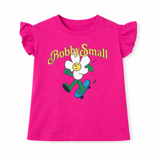 Pink Flower Cartoon Graphic Tee for Girls