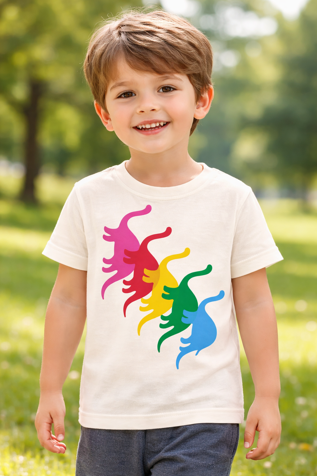 Kids Rainbow Dinosaur Graphic Soft Cotton T-Shirt