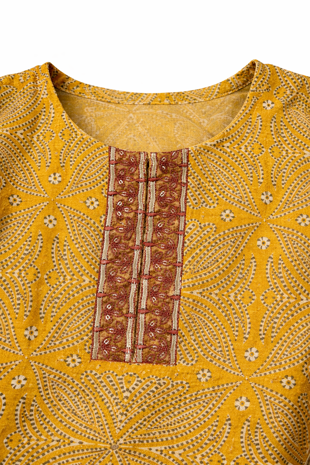 Girls Mustard Ethnic Pattern Cotton Kurta Shirt