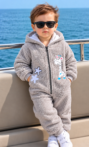 Baby Grey Teddy Fleece Hooded ROMPER