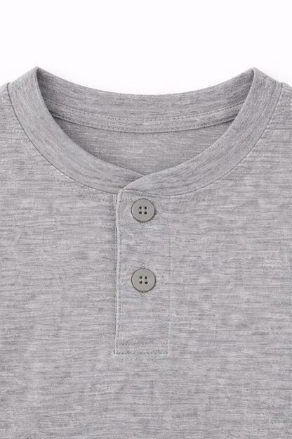 Boys Grey Henley Cotton T-Shirt Casual Summer Tee