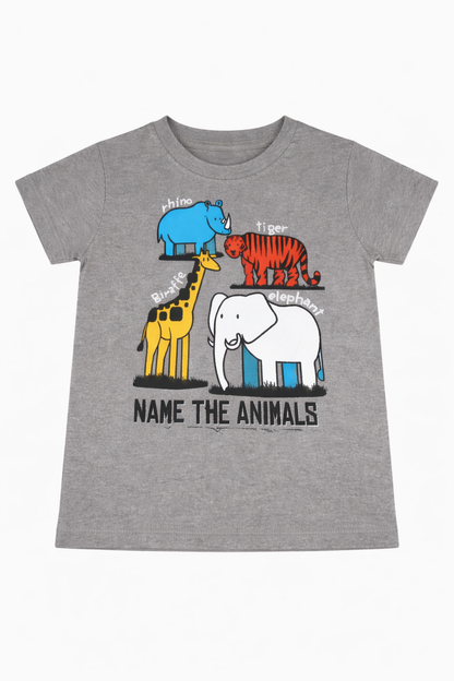 Boys Animal Graphic T-Shirt – Grey Safari Print