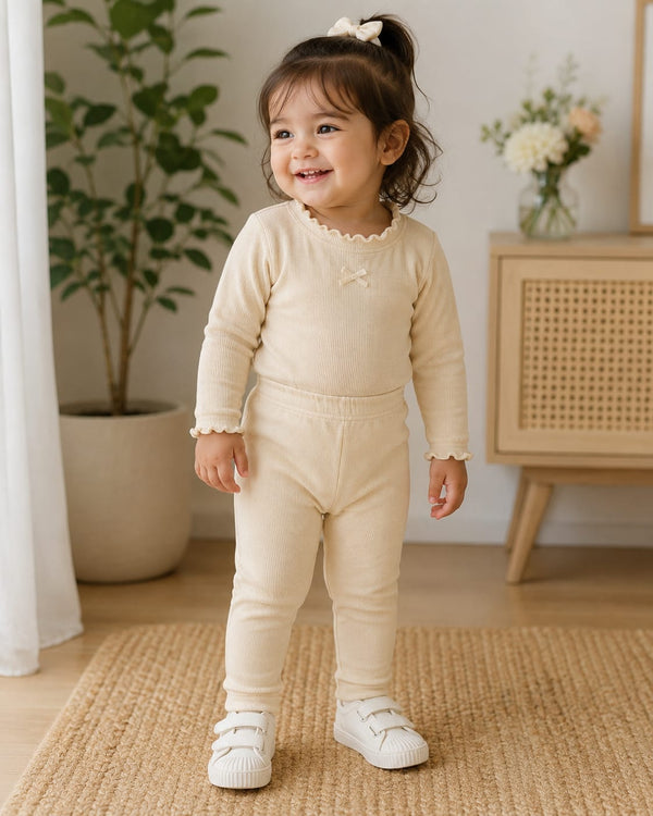 Cream Ribbed Leggings