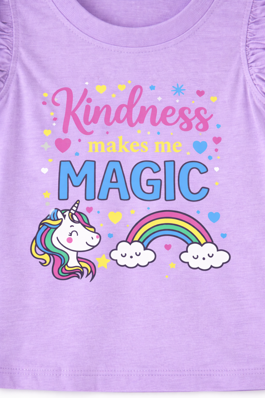 Unicorn Rainbow Kindness Print Girls Cotton T-Shirt