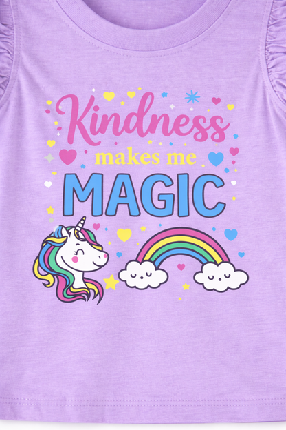 Unicorn Rainbow Kindness Print Girls Cotton T-Shirt