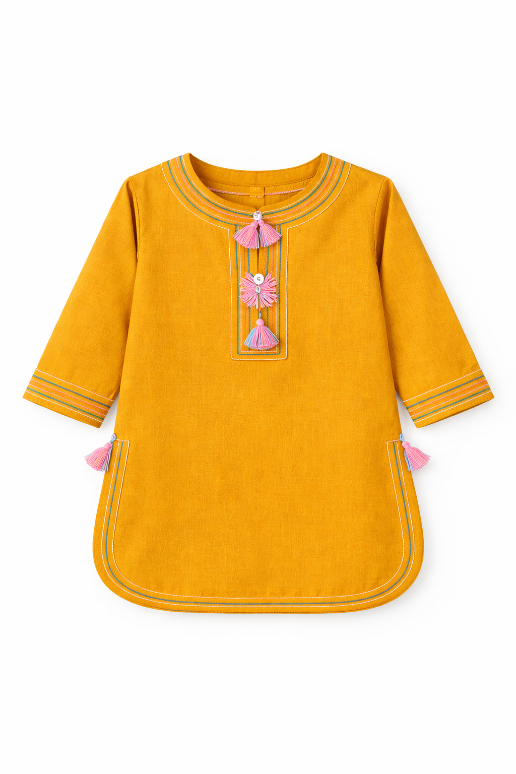 Girls Signature Mustard Embroidered 2-PC Kurta Set