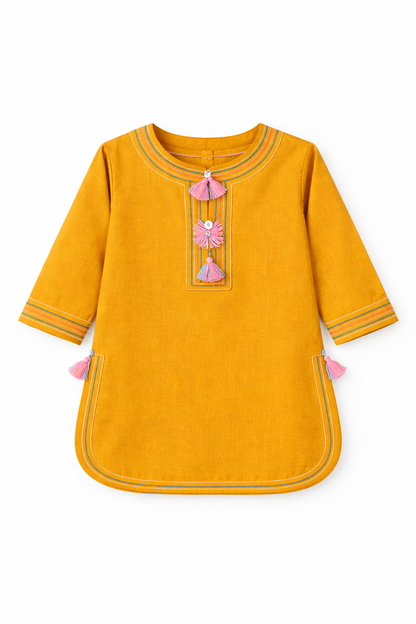 Girls Signature Mustard Embroidered 2-PC Kurta Set