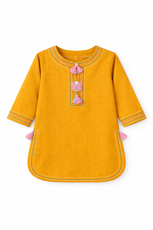 Girls Signature Mustard Embroidered 2-PC Kurta Set