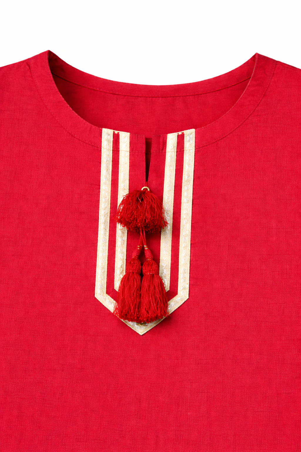 Girls Traditional Red Kurta Trouser Cotton Set