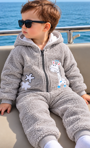 Baby Grey Teddy Fleece Hooded ROMPER