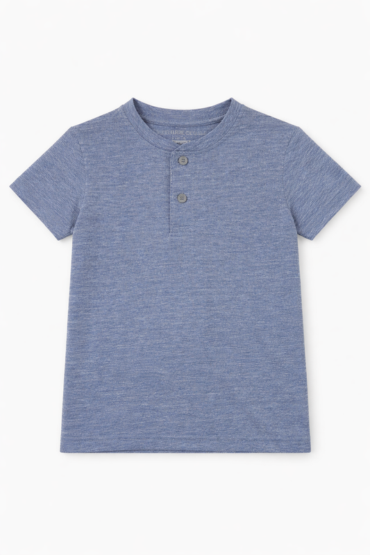 Boys Blue Henley Cotton T-Shirt Casual Summer Tee