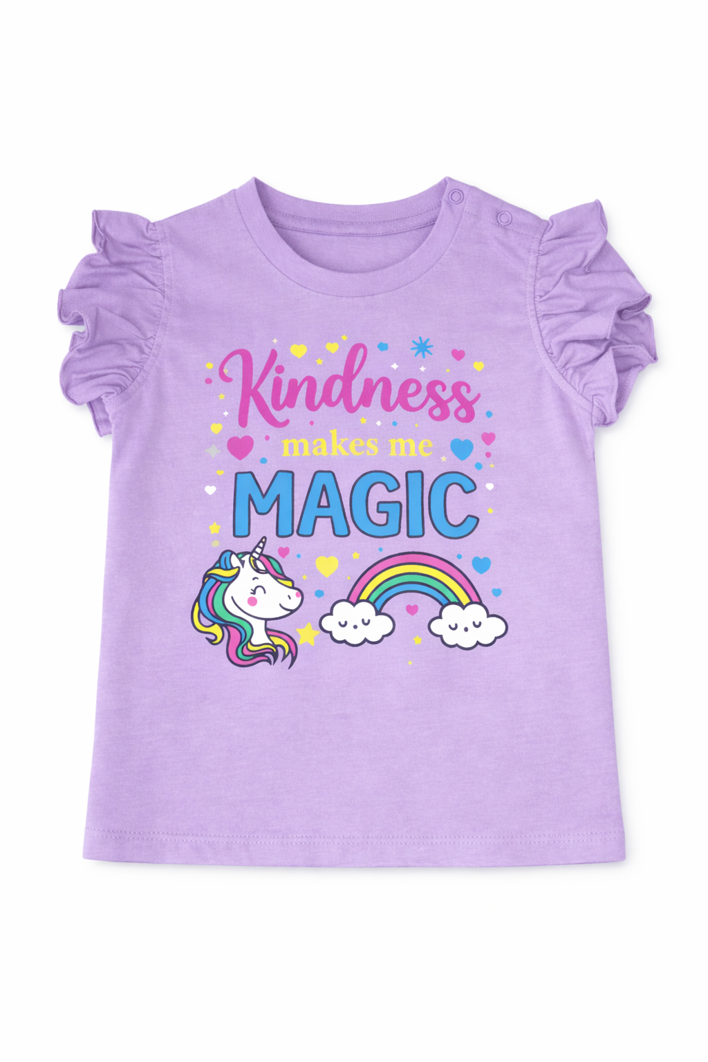 Unicorn Rainbow Kindness Print Girls Cotton T-Shirt