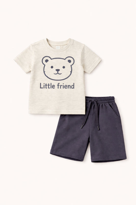 Boys Striped Cotton T-Shirt with Shorts Set