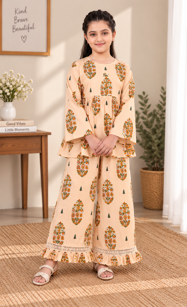 Peach Floral Gathered
