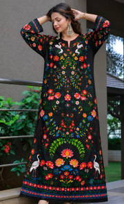 Midnight Bloom Floral Silk Kaftan