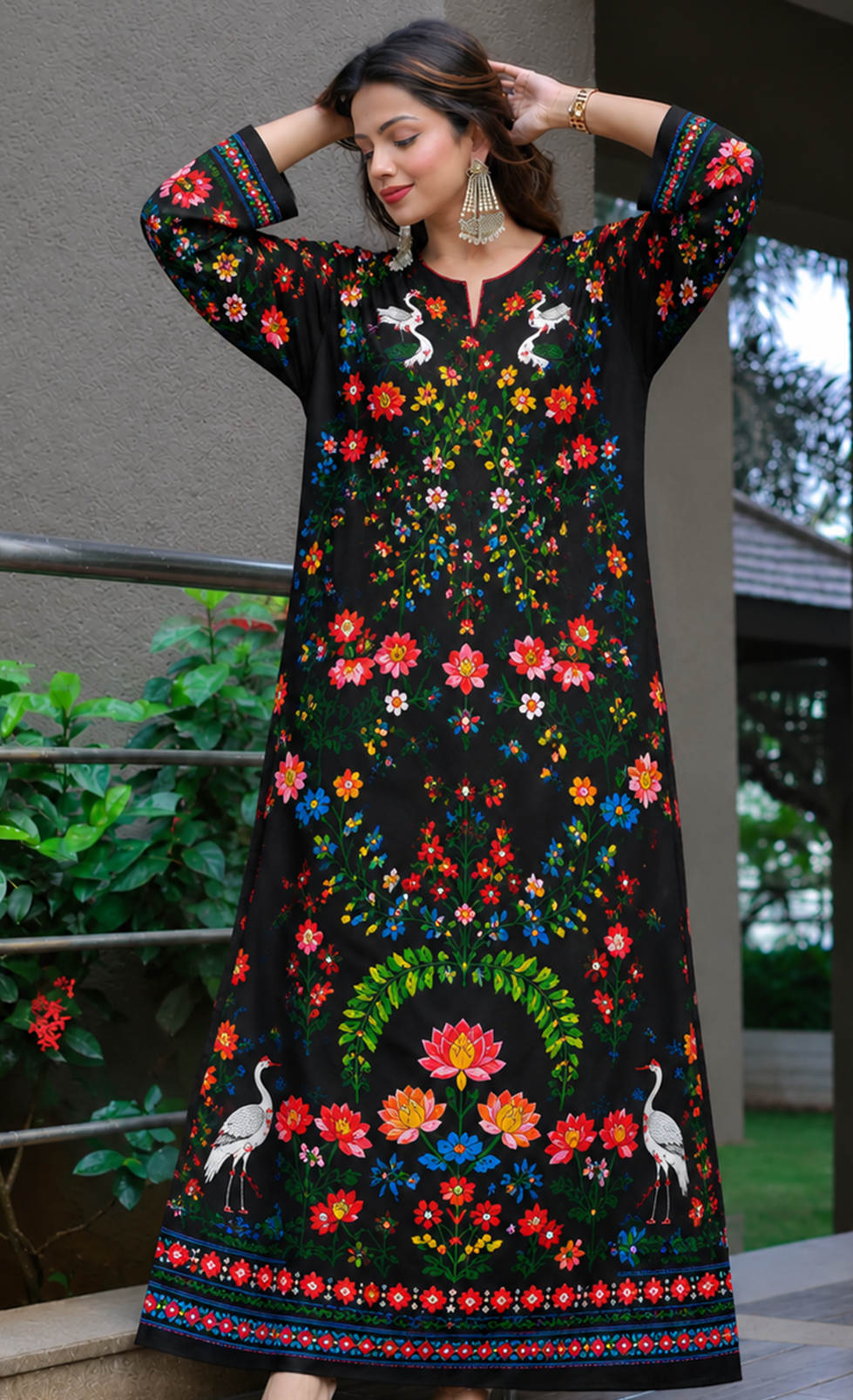 Midnight Bloom Floral Silk Kaftan
