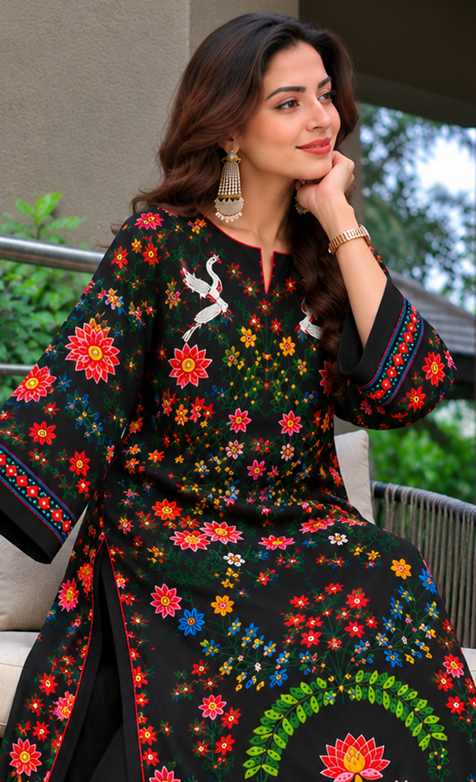 Midnight Bloom Floral Silk Kaftan