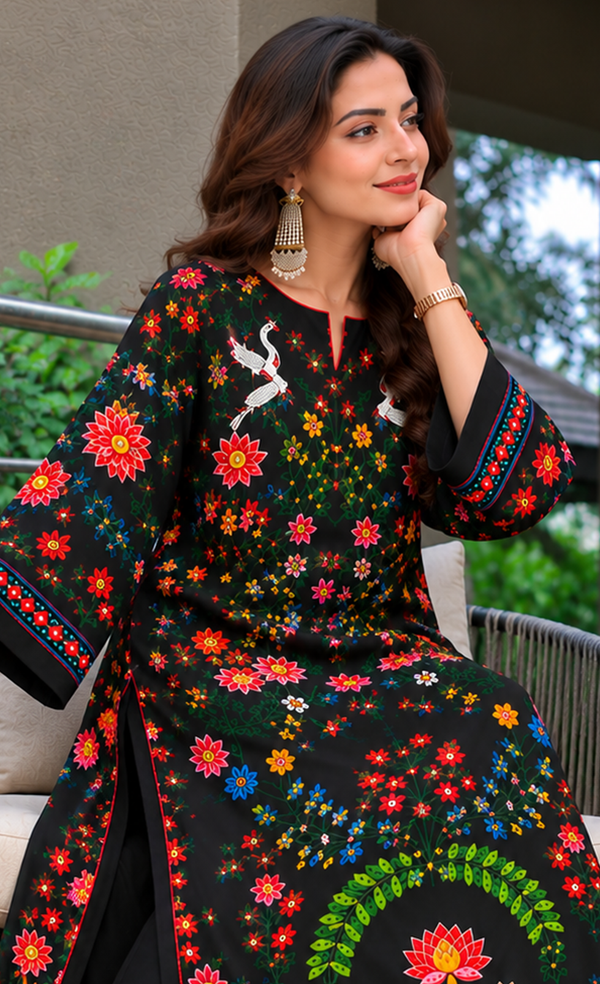 Midnight Bloom Floral Silk Kaftan
