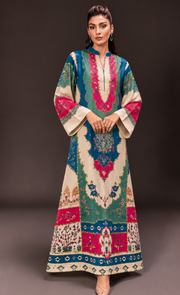Emerald Elegance Multicolor Silk Kaftan