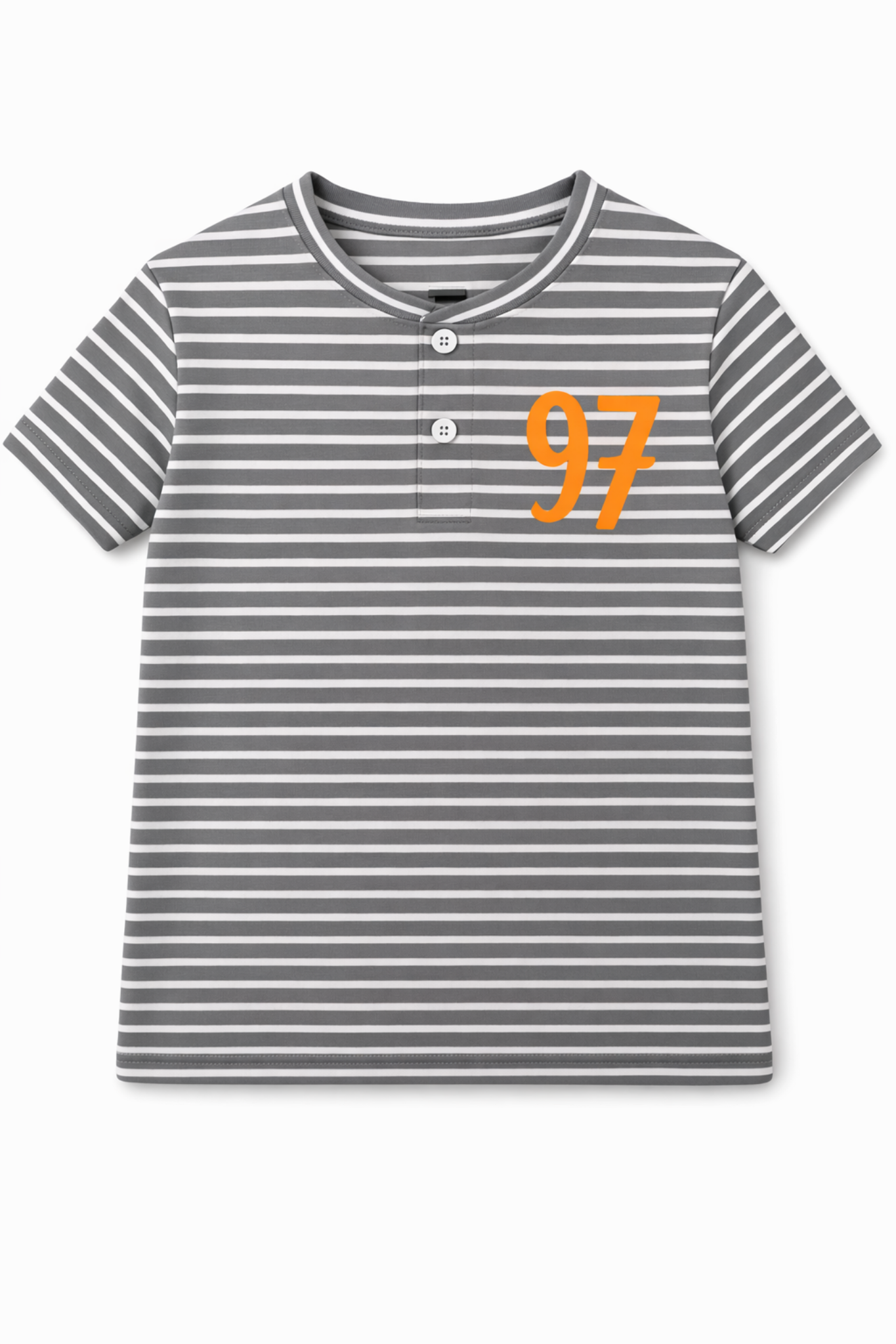Boys Grey Stripe Henley T-Shirt with 97 Print