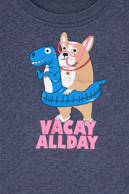 Vacay All Day Cartoon Dog Kids Casual T-Shirt