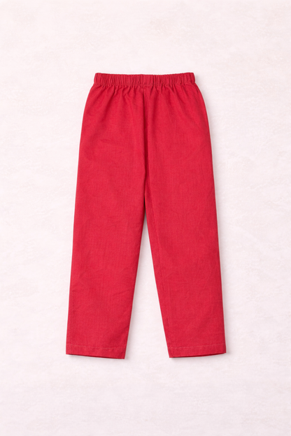 Girls Traditional Red Kurta Trouser Cotton Set