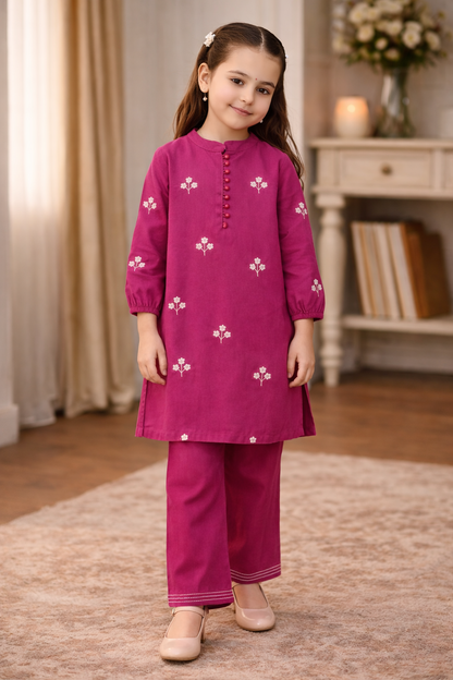 Girls Premium Cotton Lawn Embroidered Suit 2 pcs set