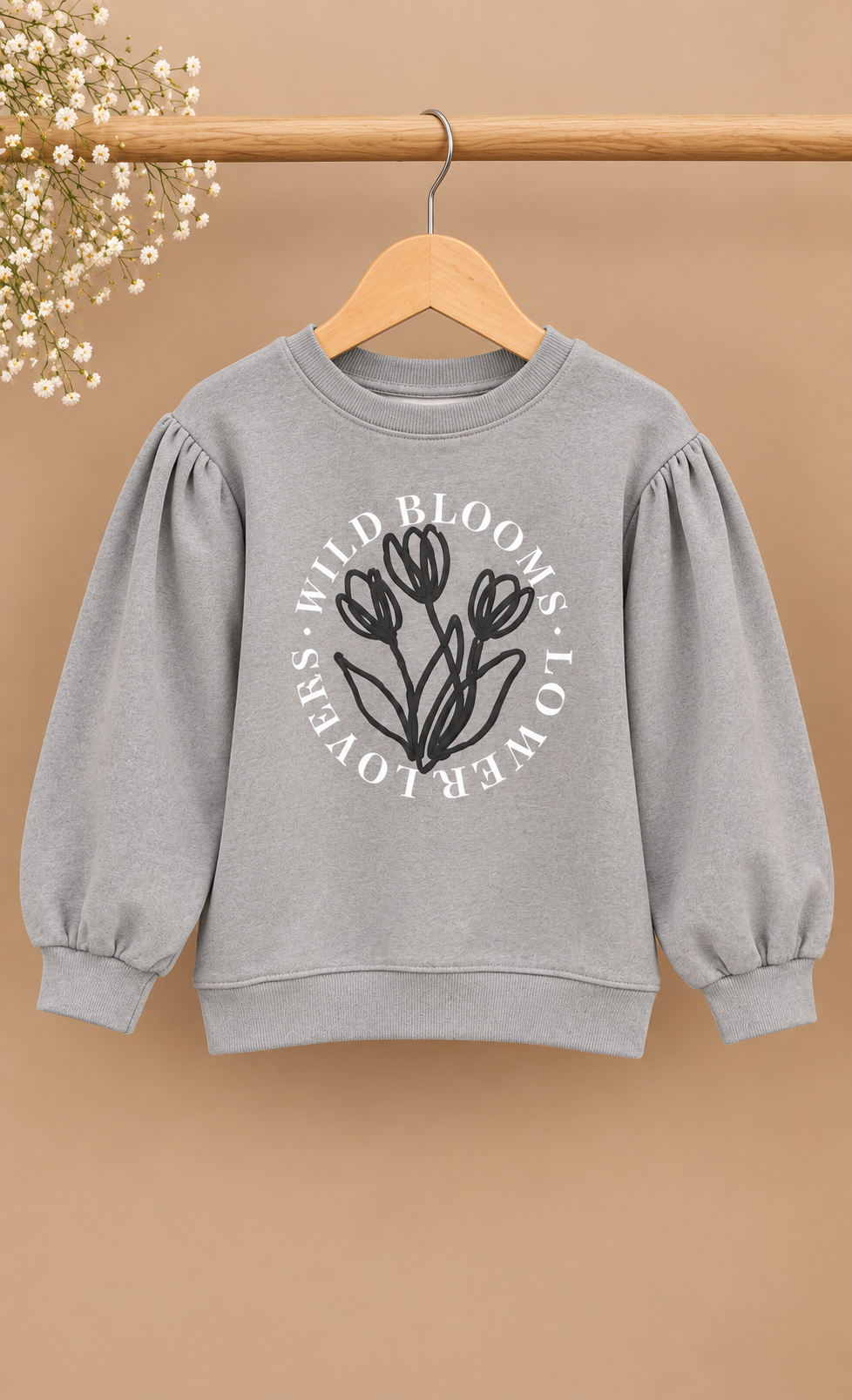 Grey Puff-Sleeve Sweatshirt