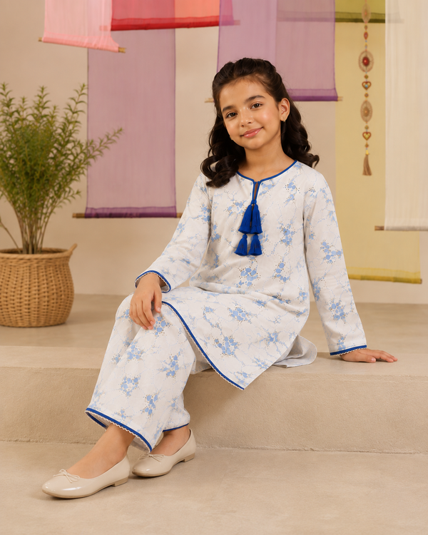 Blue Floral Tassel Suit