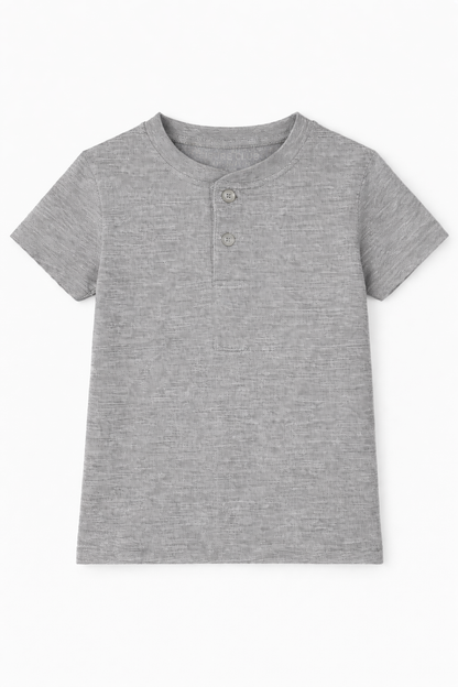 Boys Grey Henley Cotton T-Shirt Casual Summer Tee