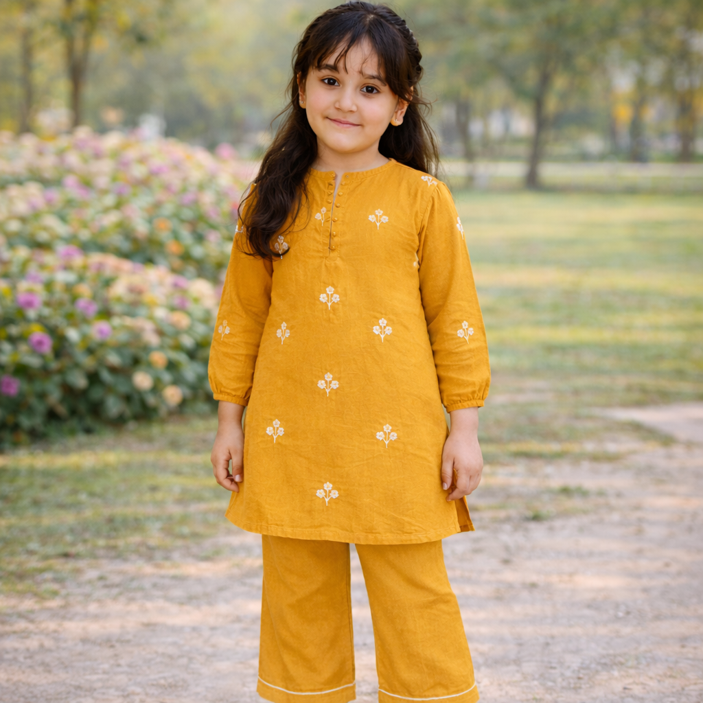 Premium Mustard Yellow 2-Piece Girls Outfit set