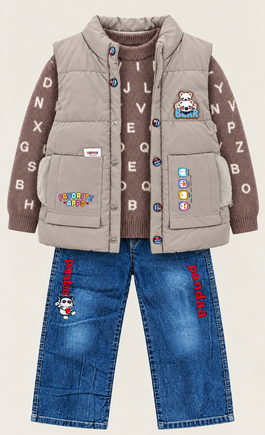 Kids Bear Patch Winter 3-Piece Outfit