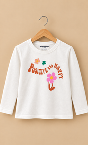 "Positive and Happy" White Floral T-Shirt